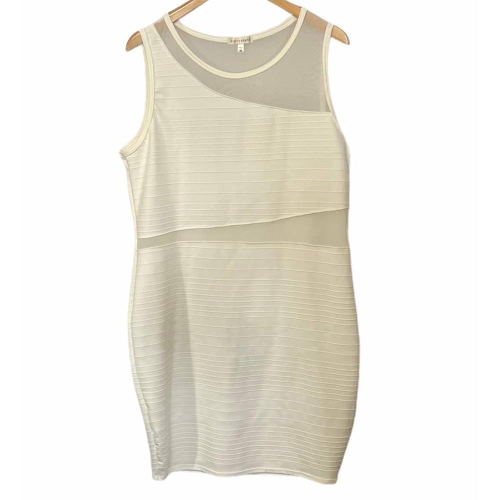Curvy Sense cream sleeveless dress 3X, bodycon,‎ sheer, wedding guest